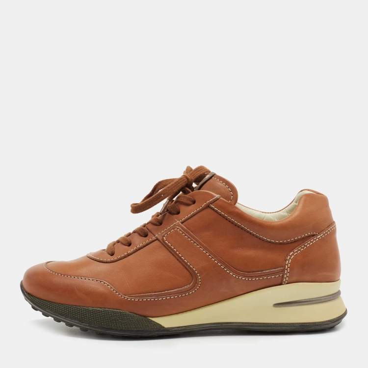 Pre Owned Tod's Tan Leather Low Top Sneakers Size 38
