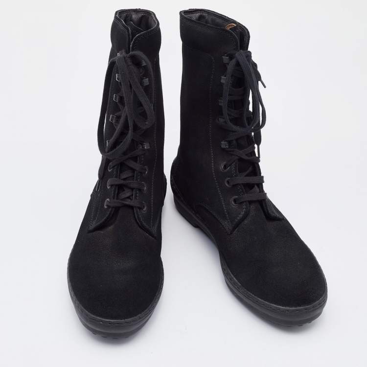 Pre Owned Tod's Black Suede Gommino Ankle Length Boots Size 36.5