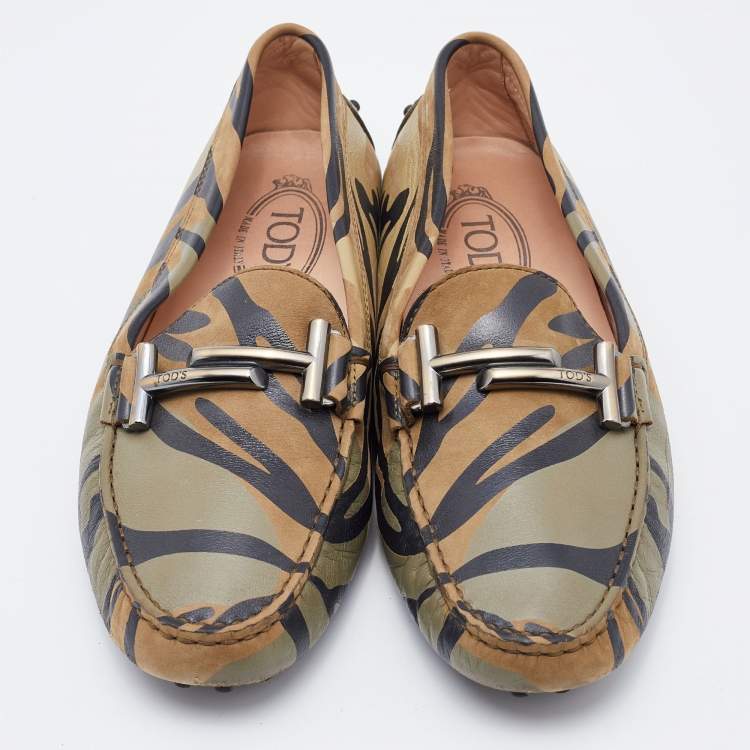 Pre Owned Tod's Multicolor Printed Leather Double T Slip On Loafers Size 39