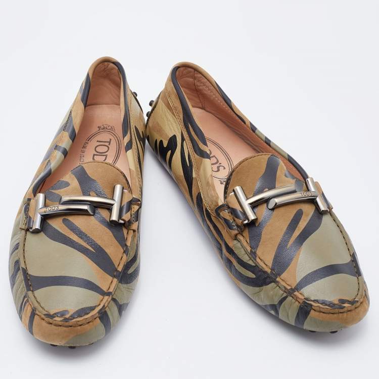 Pre Owned Tod's Multicolor Printed Leather Double T Slip On Loafers Size 39