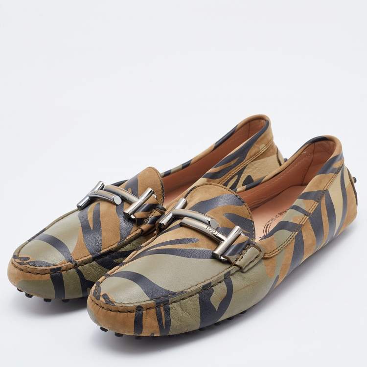 Pre Owned Tod's Multicolor Printed Leather Double T Slip On Loafers Size 39