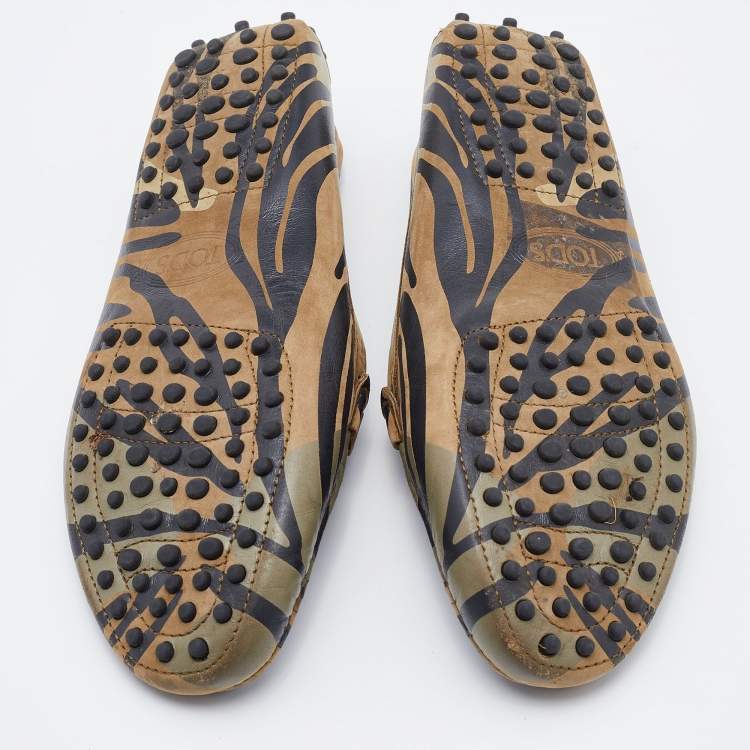 Pre Owned Tod's Multicolor Printed Leather Double T Slip On Loafers Size 39