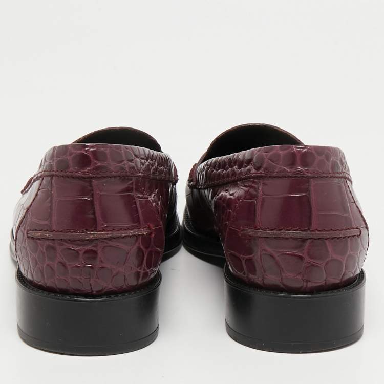 Pre Owned Tod's Purple Crocodile Slip On Loafers Size 38.5