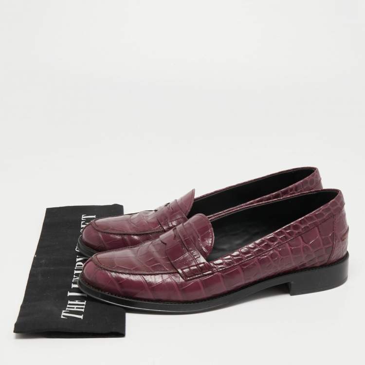 Pre Owned Tod's Purple Crocodile Slip On Loafers Size 38.5