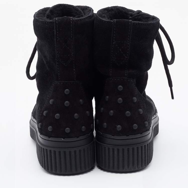 Pre Owned Tod's Black Suede Lace Up High Top Sneakers Size 40