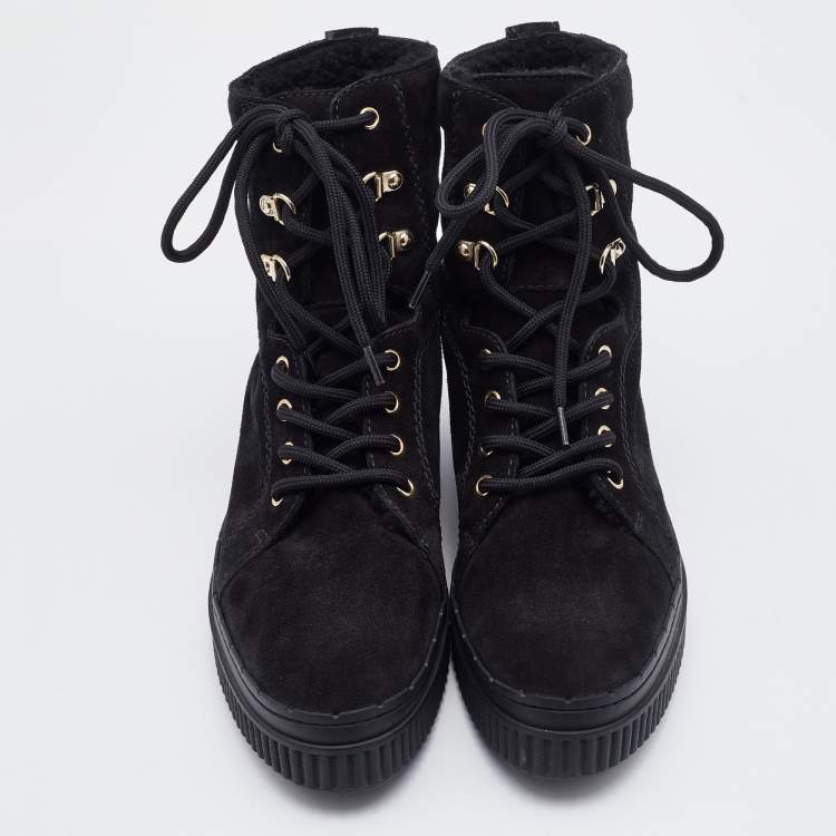 Pre Owned Tod's Black Suede Lace Up High Top Sneakers Size 40