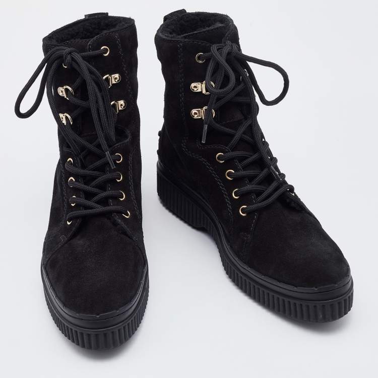 Pre Owned Tod's Black Suede Lace Up High Top Sneakers Size 40