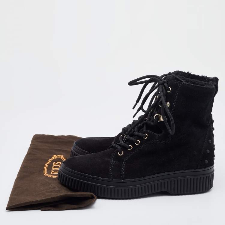 Pre Owned Tod's Black Suede Lace Up High Top Sneakers Size 40