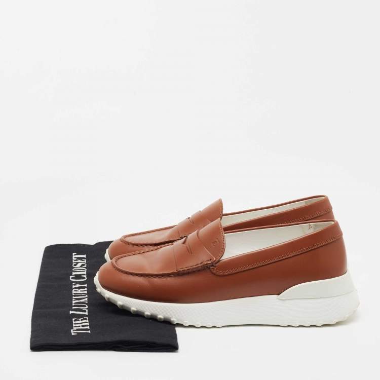Pre Owned Tod's Brown Leather Gommino Loafer Sneakers Size 37