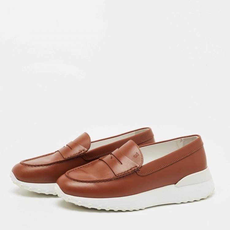 Pre Owned Tod's Brown Leather Gommino Loafer Sneakers Size 37