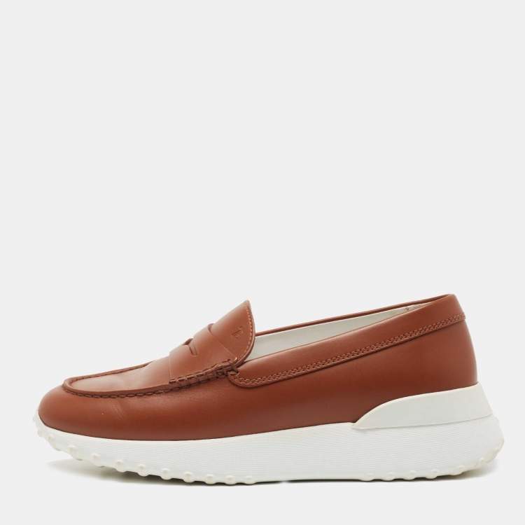 Pre Owned Tod's Brown Leather Gommino Loafer Sneakers Size 37