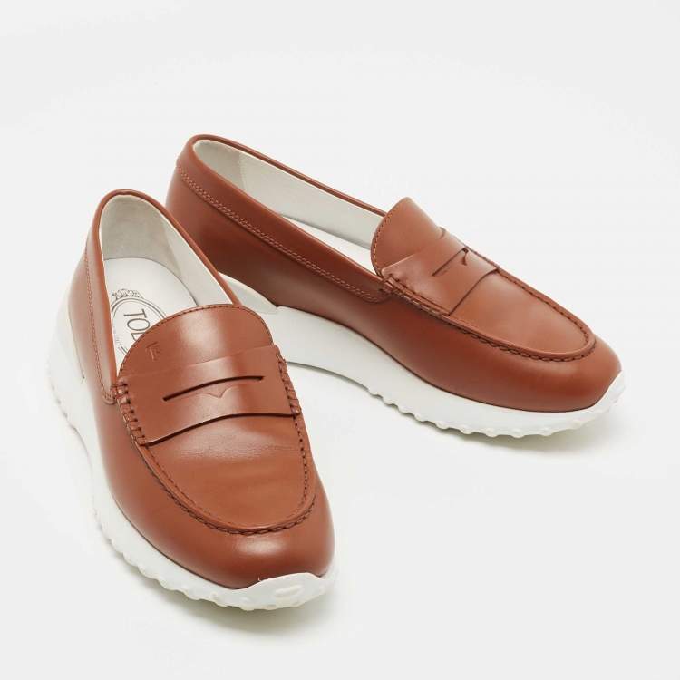Pre Owned Tod's Brown Leather Gommino Loafer Sneakers Size 37
