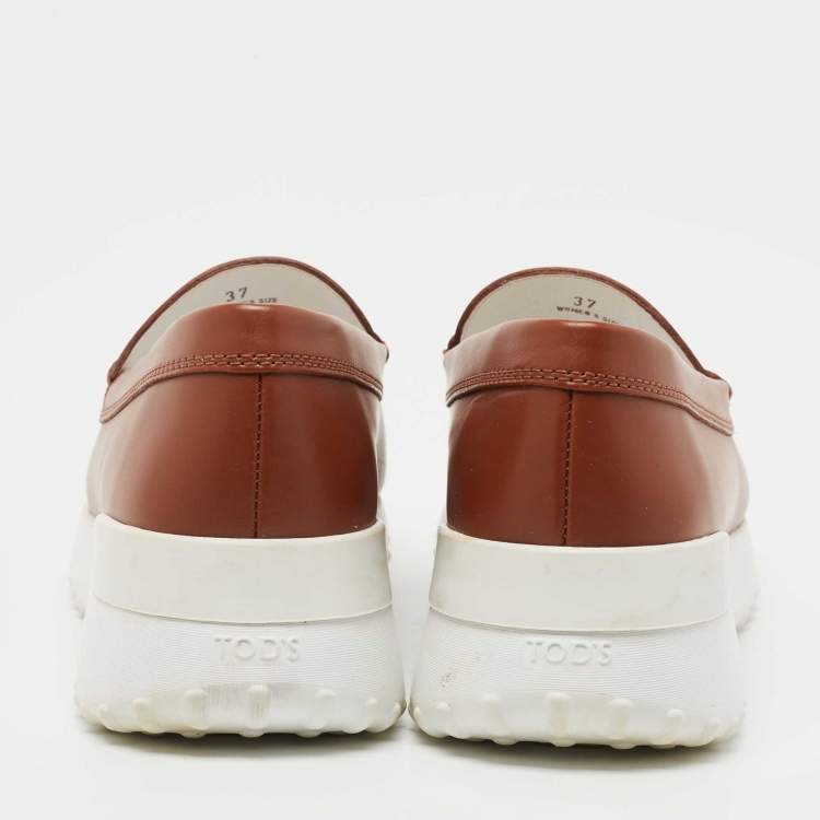 Pre Owned Tod's Brown Leather Gommino Loafer Sneakers Size 37