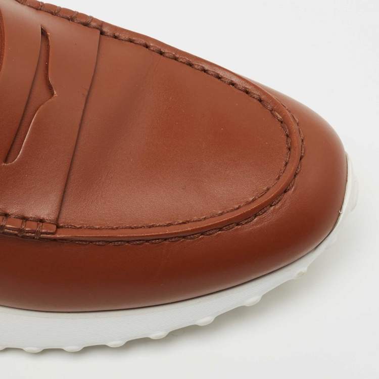 Pre Owned Tod's Brown Leather Gommino Loafer Sneakers Size 37