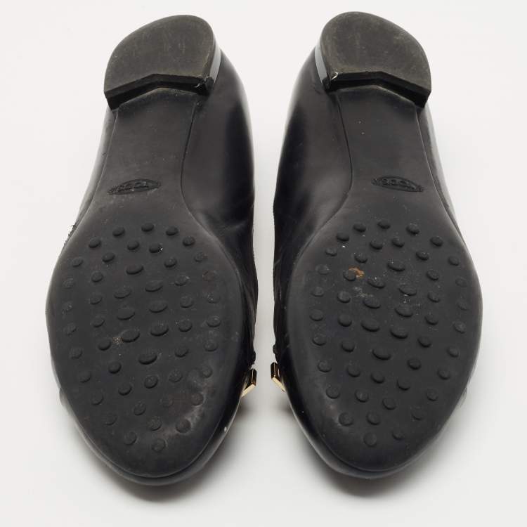 Pre Owned Tod's Black Patent and Leather Cap Toe Buckle Ballet Flats Size 41