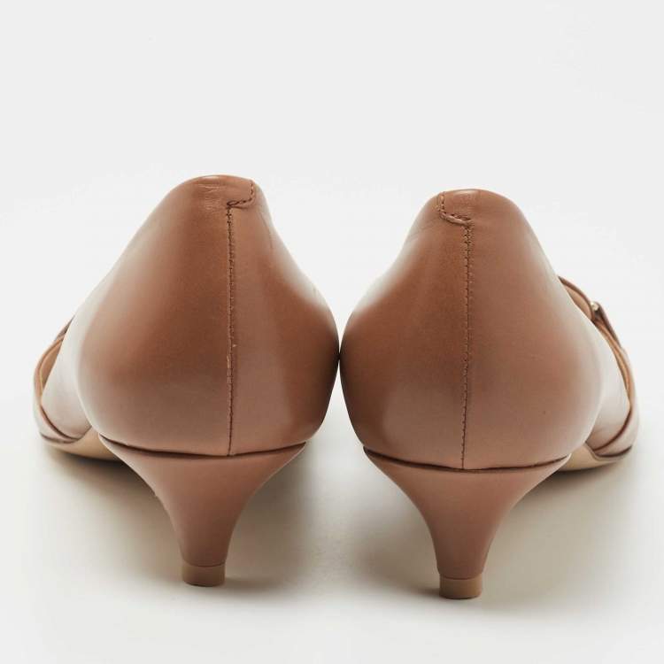 Pre Owned Tod's Brown Leather Pointed-Toe Loafer Pumps  Size 39.5