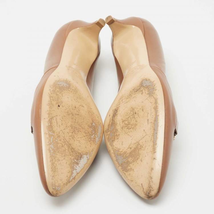 Pre Owned Tod's Brown Leather Pointed-Toe Loafer Pumps  Size 39.5