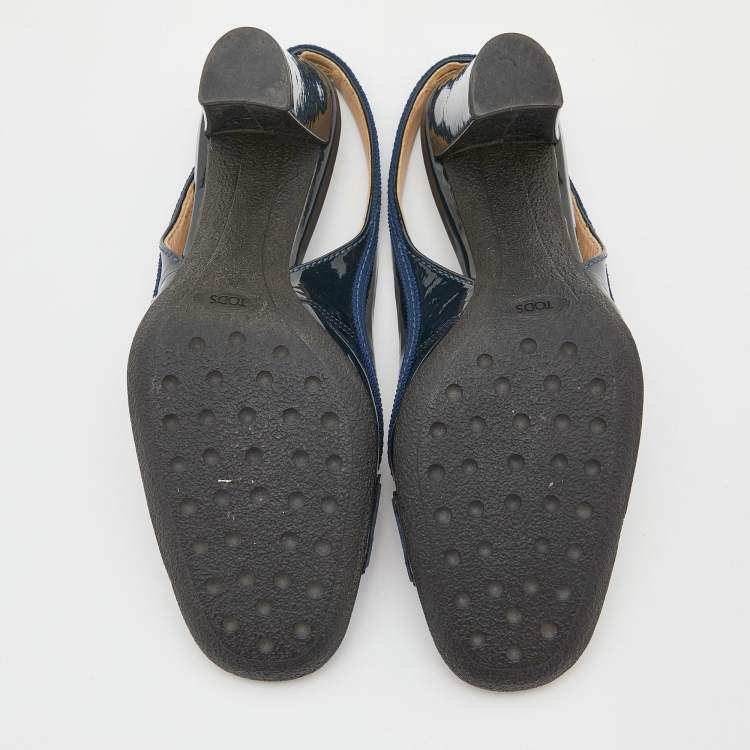 Pre Owned Tod's Navy Blue Patent Leather Loafers Slingback Pumps Size 36