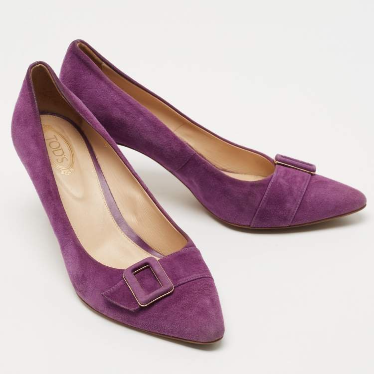Pre Owned Tod's Purple Suede Buckle Pumps Size 39.5
