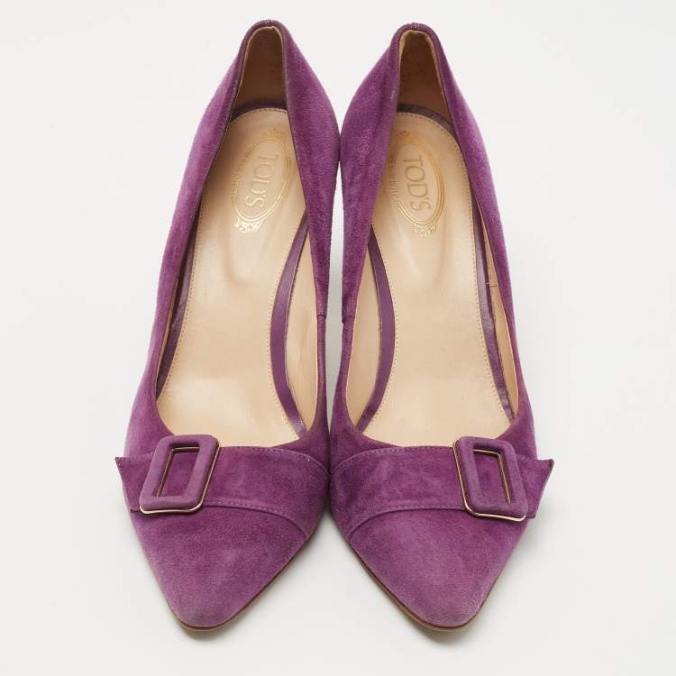 Pre Owned Tod's Purple Suede Buckle Pumps Size 39.5
