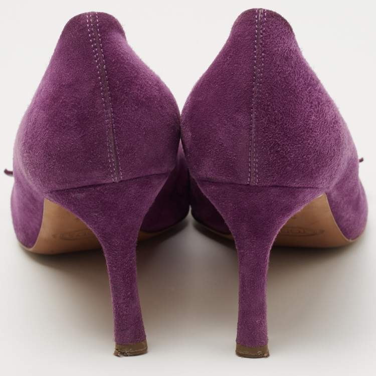 Pre Owned Tod's Purple Suede Buckle Pumps Size 39.5