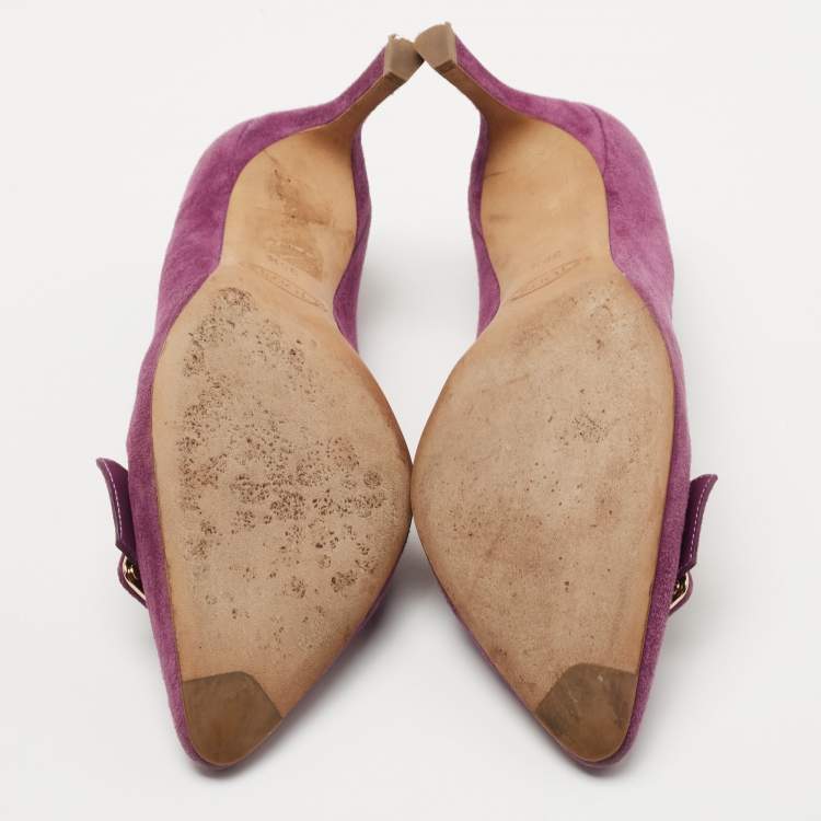 Pre Owned Tod's Purple Suede Buckle Pumps Size 39.5