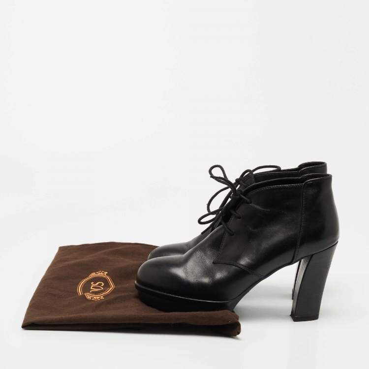 Pre Owned Tod's Black Leather Platform Ankle Booties Size 38