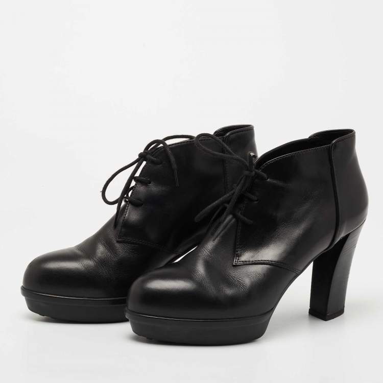 Pre Owned Tod's Black Leather Platform Ankle Booties Size 38