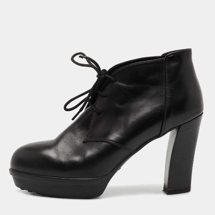 Pre Owned Tod's Black Leather Platform Ankle Booties Size 38