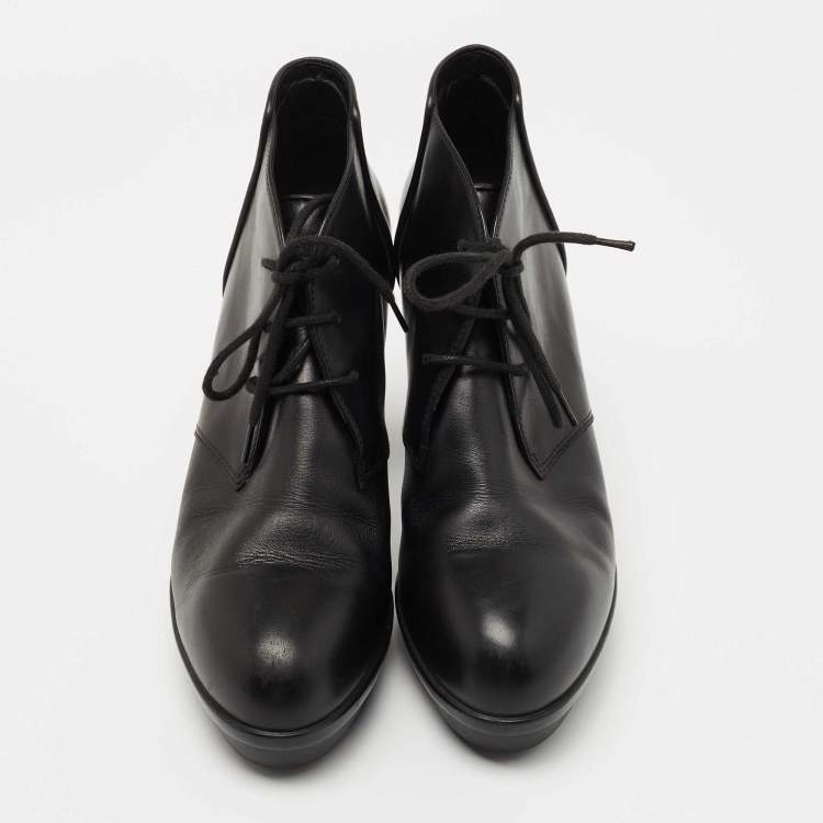 Pre Owned Tod's Black Leather Platform Ankle Booties Size 38