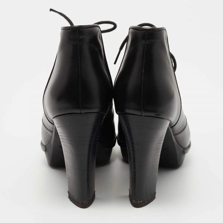Pre Owned Tod's Black Leather Platform Ankle Booties Size 38