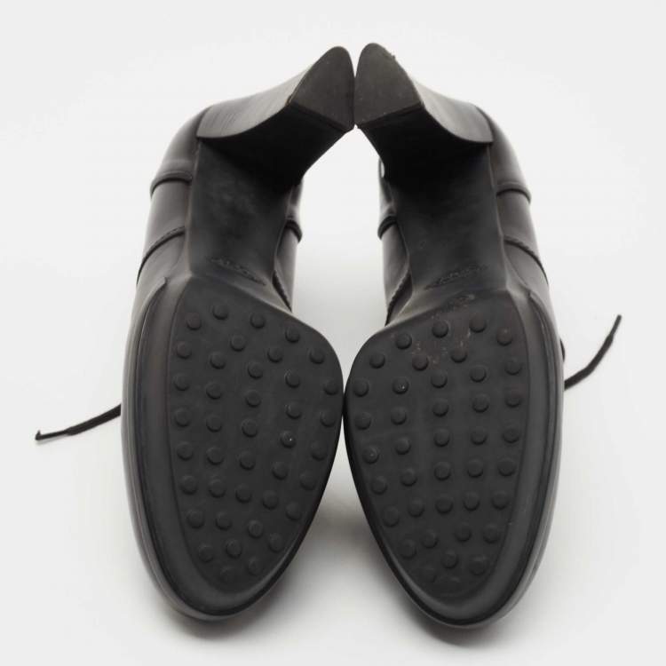 Pre Owned Tod's Black Leather Platform Ankle Booties Size 38