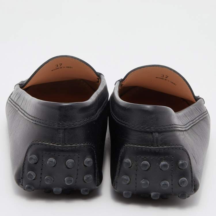 Pre Owned Tod's Black Leather Gommino Slip On Loafers Size 37