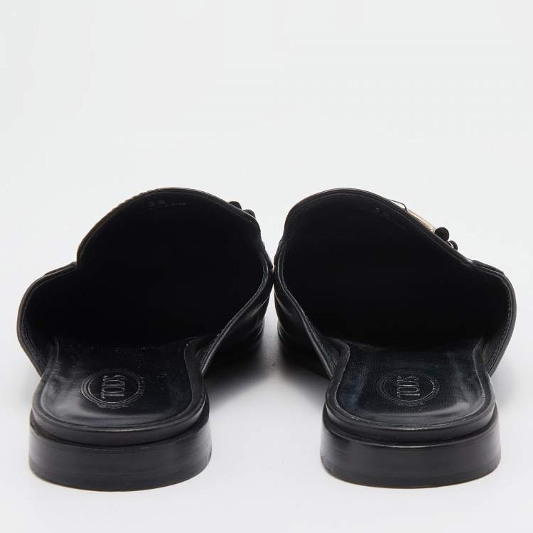 Pre Owned Tod's Black Leather Double T Flat Mules Size 38