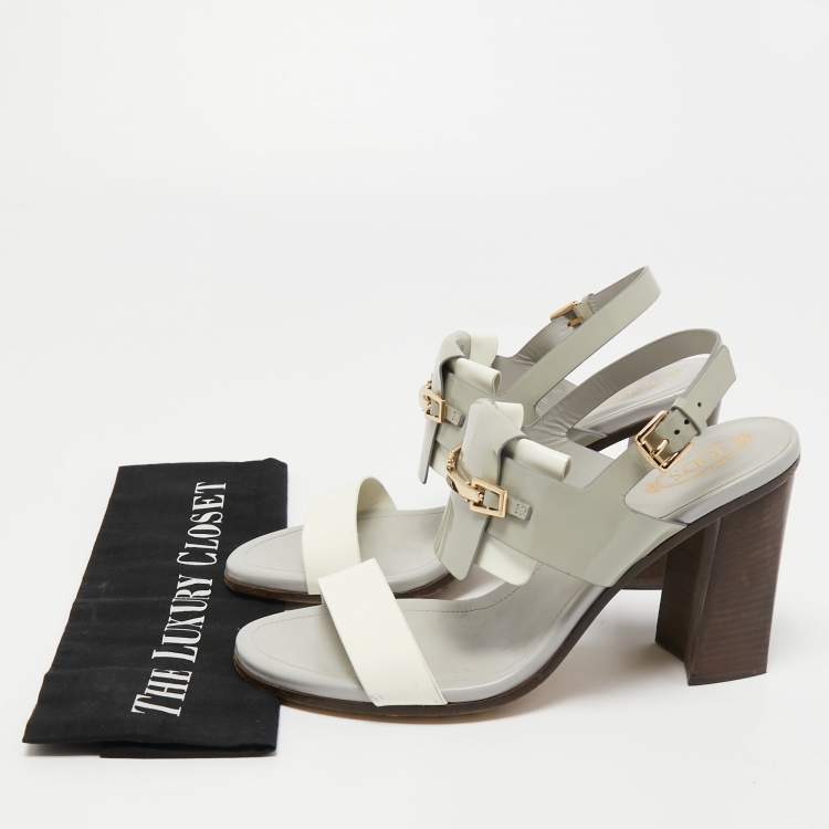 Pre Owned Tod's Grey Patent Leather Ankle Strap Block Heel Sandals Size 40