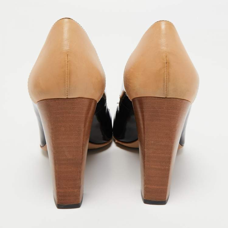 Pre Owned Tod's Black Patent and Leather Block Heel Square Toe Pumps Size 40