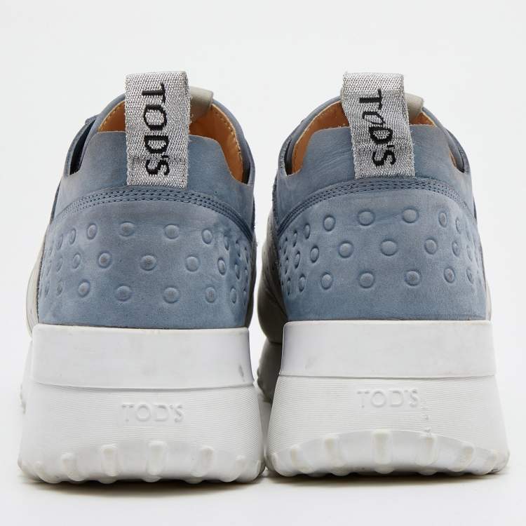 Pre Owned Tod's Grey/Blue Nubuck Leather Perforated Low Top Sneakers Size 39
