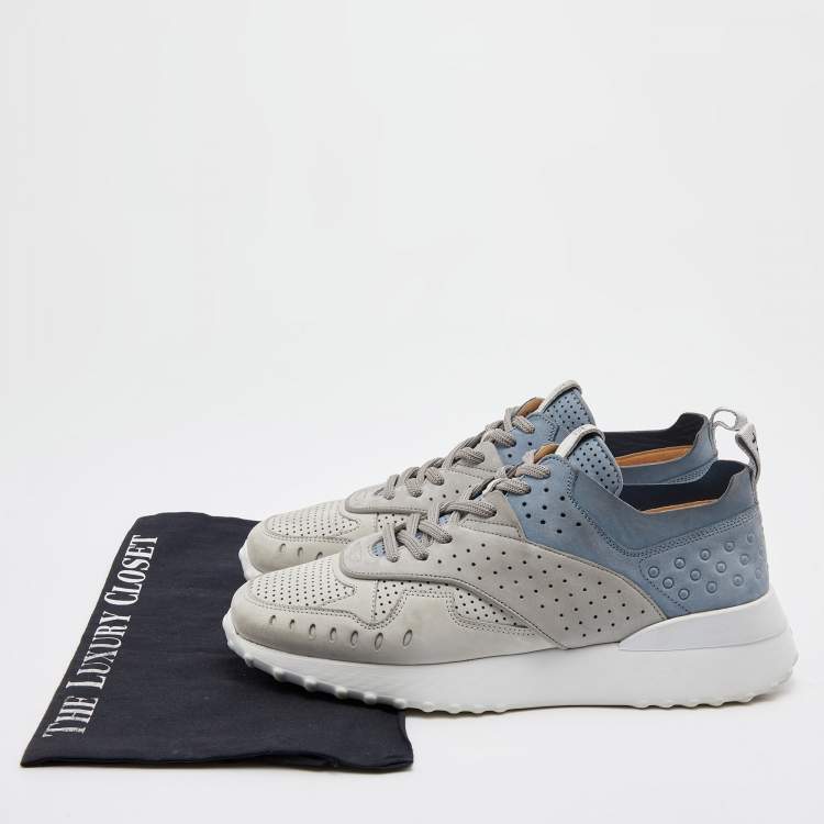 Pre Owned Tod's Grey/Blue Nubuck Leather Perforated Low Top Sneakers Size 39