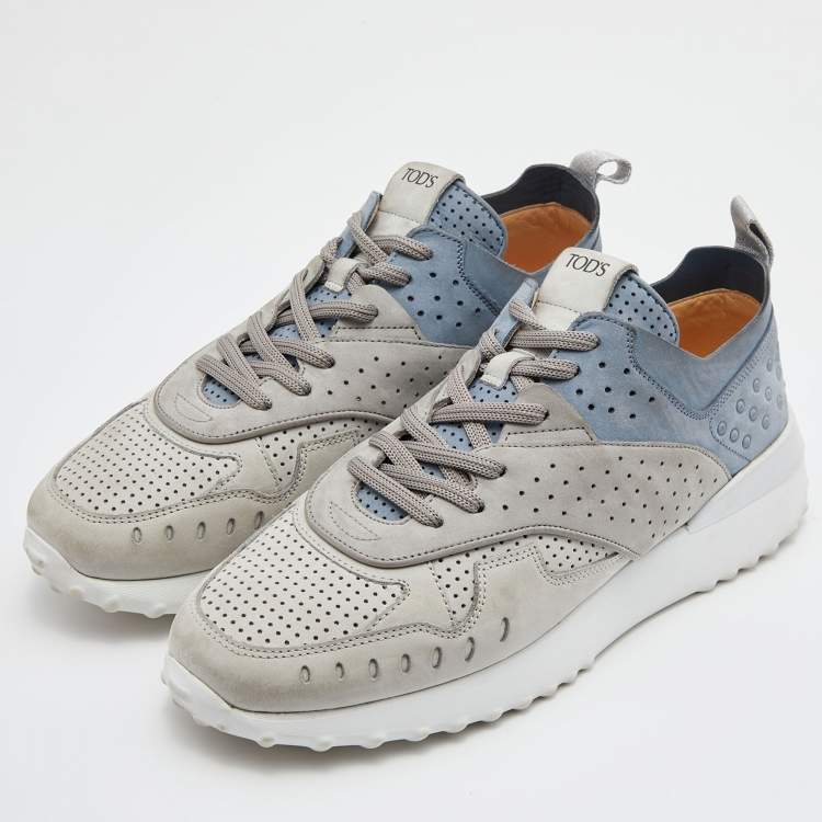 Pre Owned Tod's Grey/Blue Nubuck Leather Perforated Low Top Sneakers Size 39