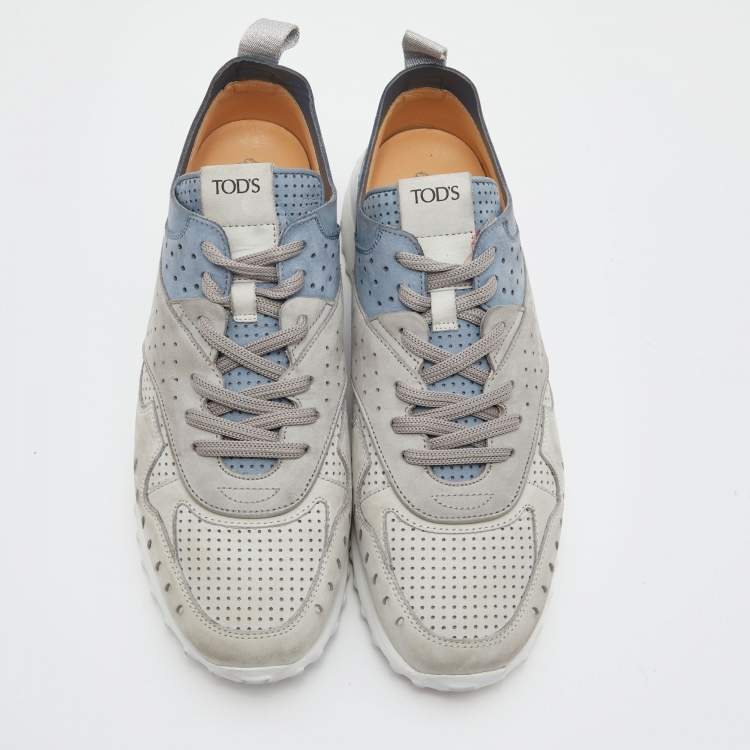 Pre Owned Tod's Grey/Blue Nubuck Leather Perforated Low Top Sneakers Size 39