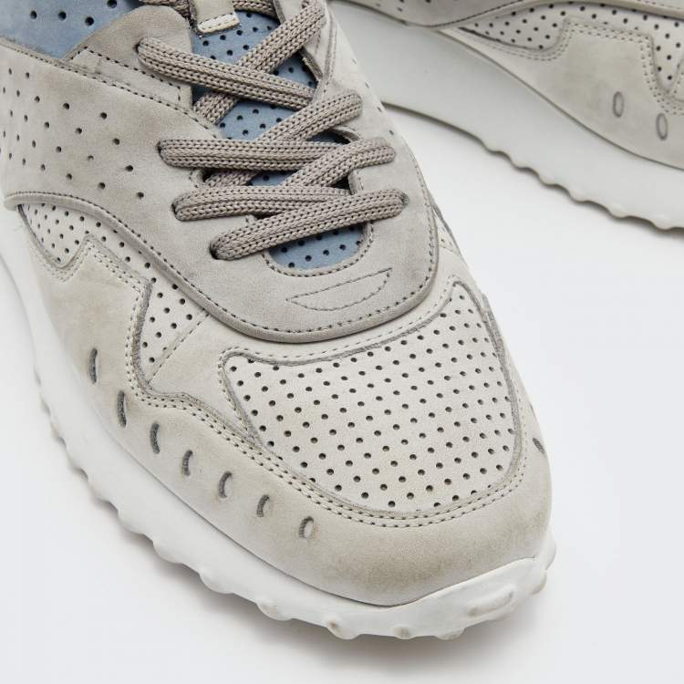 Pre Owned Tod's Grey/Blue Nubuck Leather Perforated Low Top Sneakers Size 39