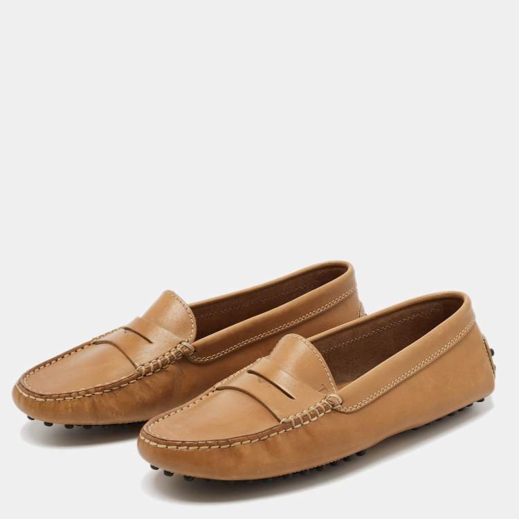 Pre Owned Tod's Brown Leather Penny Loafers Size 35