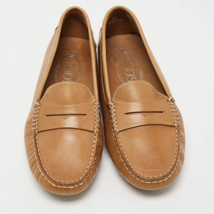 Pre Owned Tod's Brown Leather Penny Loafers Size 35