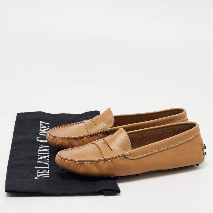 Pre Owned Tod's Brown Leather Penny Loafers Size 35