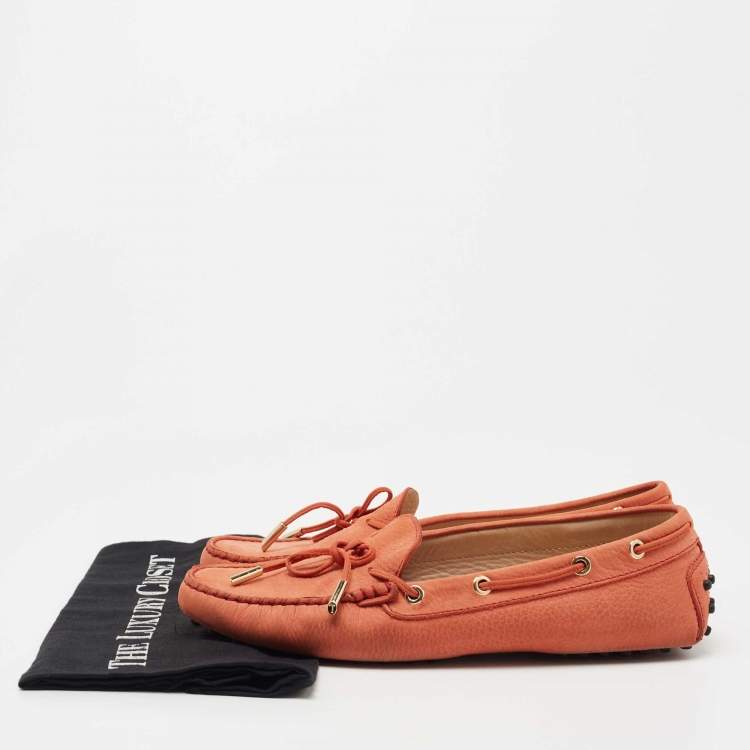 Pre Owned Tod's Orange Nubuck Gommino Slip On Loafers Size 40