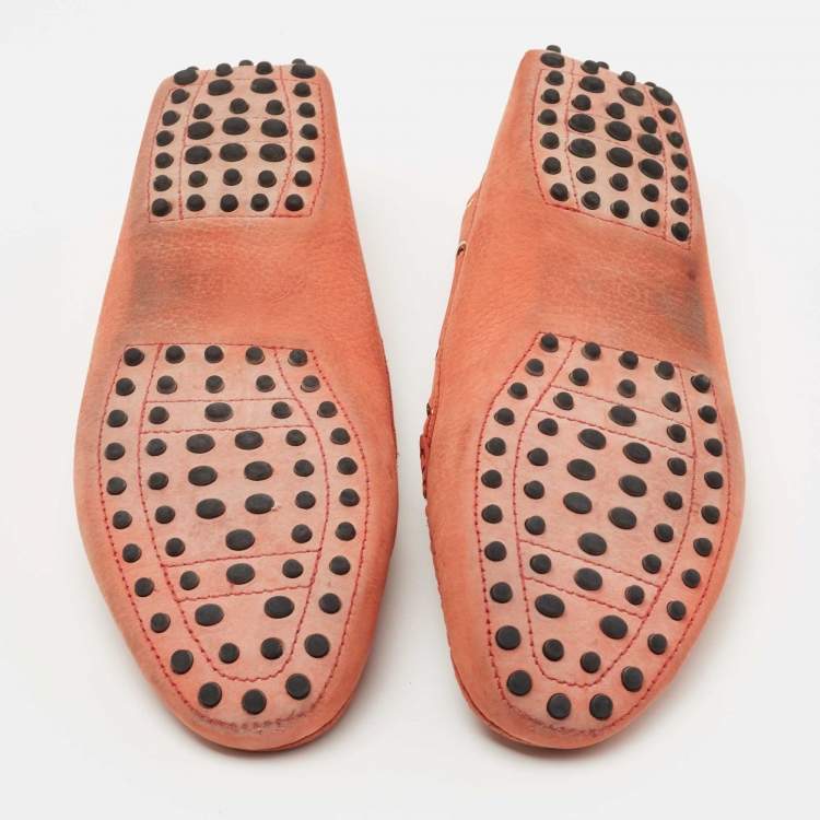 Pre Owned Tod's Orange Nubuck Gommino Slip On Loafers Size 40
