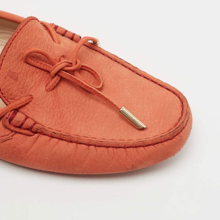 Pre Owned Tod's Orange Nubuck Gommino Slip On Loafers Size 40