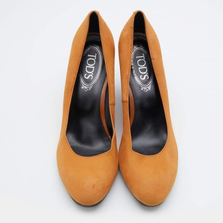 Pre Owned Tod's Brown Nubuck Leather Wedge Pumps Size 39