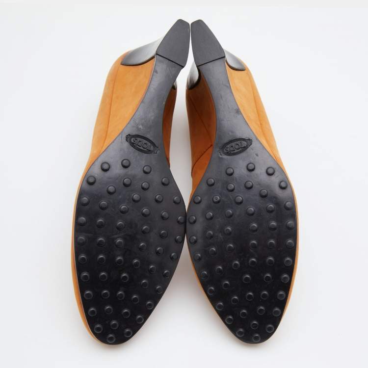 Pre Owned Tod's Brown Nubuck Leather Wedge Pumps Size 39
