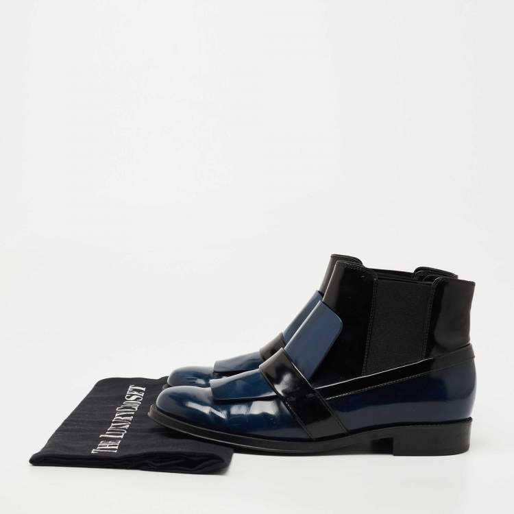 Pre Owned Tod's Black/Blue Glossy Leather Chelsea Ankle Boots Size 36.5